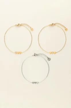 Set De 3 Bracelets à 3 Coeurs - 2 Dorés & 1 Argenté