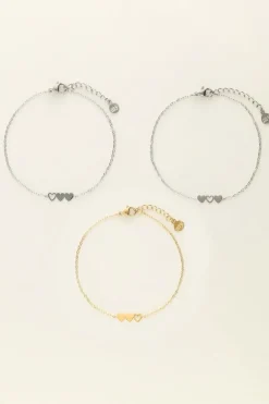 Set De 3 Bracelets à 3 Coeurs - 2 Argentés & 1 Doré