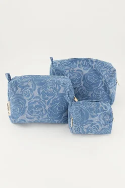 Set De Trousses De Toilette En Denim Avec Imprimé Roses