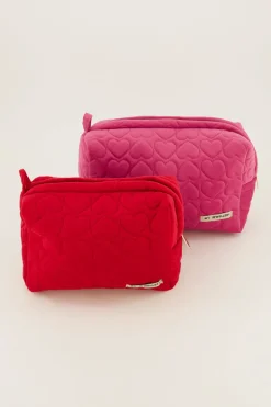 Set De Trousses De Toilette Rose Et Rouge Avec Cœurs