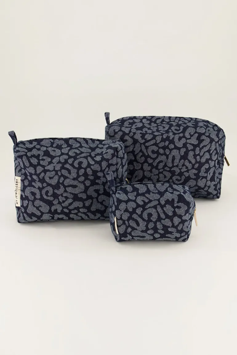Set De Trousses De Toilette En Denim Avec Imprimé Léopard