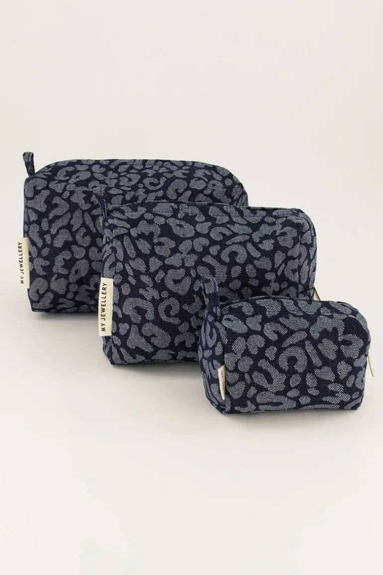 Set De Trousses De Toilette En Denim Avec Imprimé Léopard