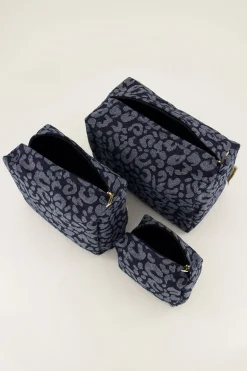 Set De Trousses De Toilette En Denim Avec Imprimé Léopard