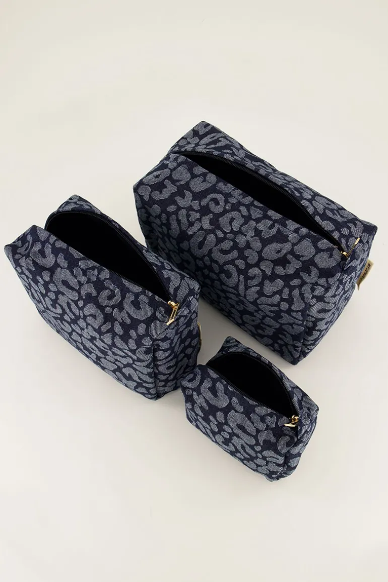 Set De Trousses De Toilette En Denim Avec Imprimé Léopard