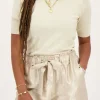 Short Beige Satiné Avec Nœud