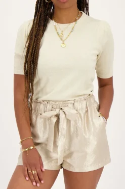 Short Beige Satiné Avec Nœud
