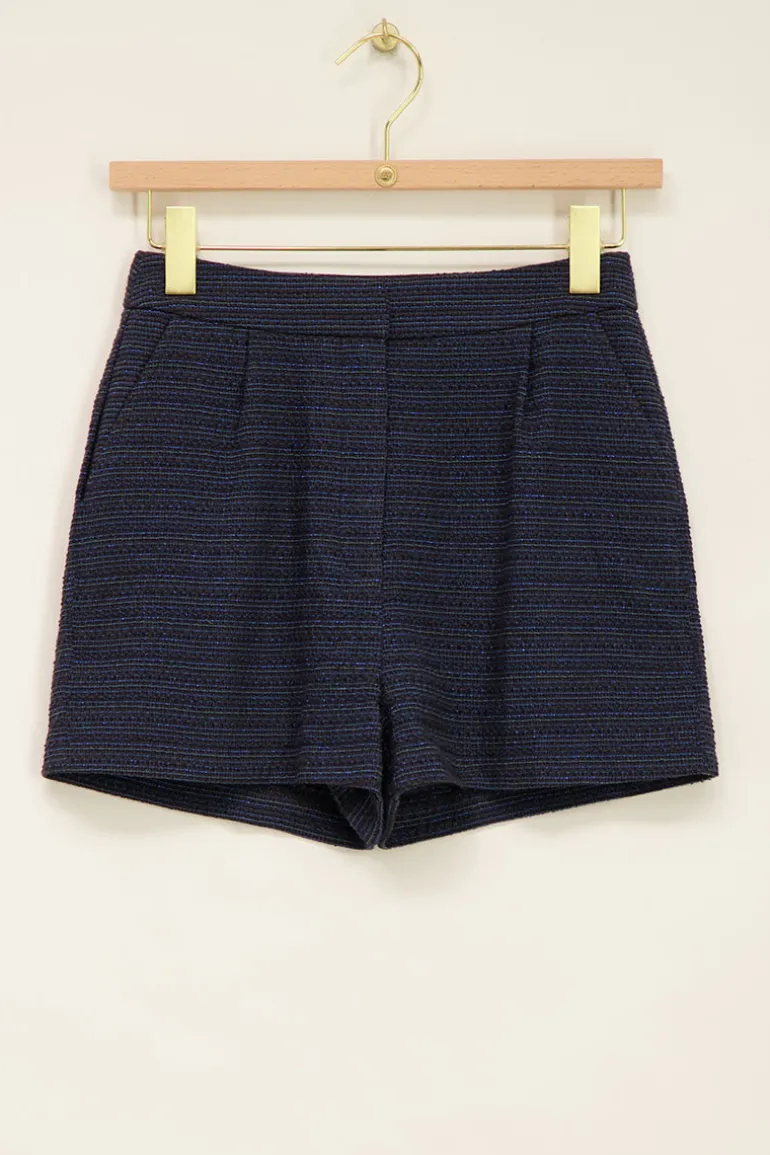 Short Bleu En Tweed Lurex