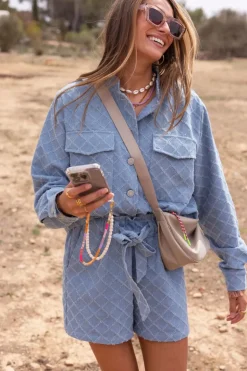 Short En Denim Tissé Bleu