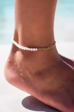 Sunchasers Bracelet De Cheville Chaînes Et Perles Blanches