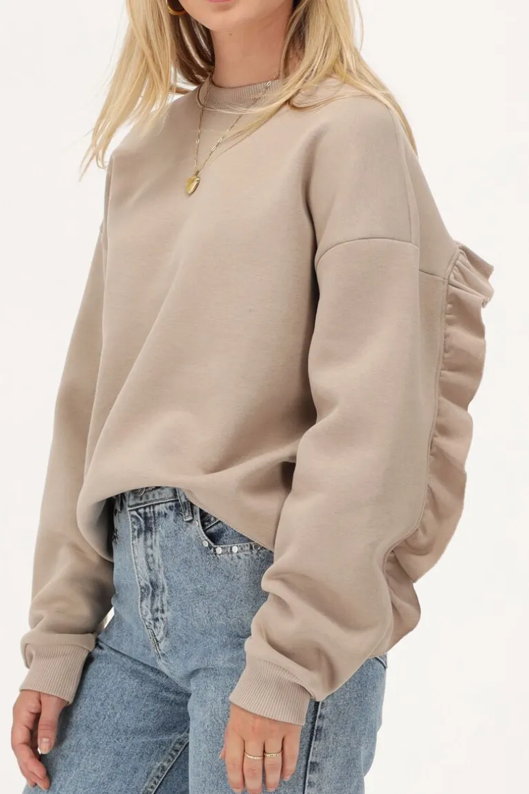 Sweat Beige à Volants Et écusson