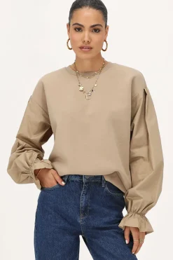 Sweat Beige Avec Manches En Crêpe