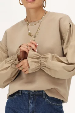 Sweat Beige Avec Manches En Crêpe
