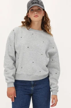 Sweat Gris Clair à Clous