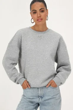 Sweat Gris Oversize Avec Perles