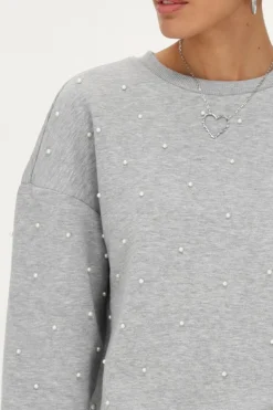 Sweat Gris Oversize Avec Perles
