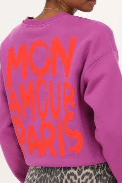 Sweat Violet Avec "Mon Amour Paris" Orange