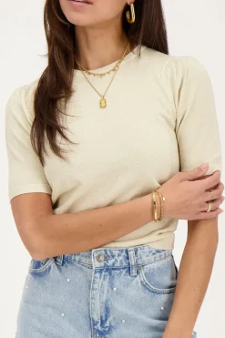 Top à Manches Courtes En Lurex Doré