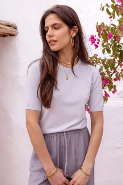 Top à Manches Courtes En Lurex Argenté