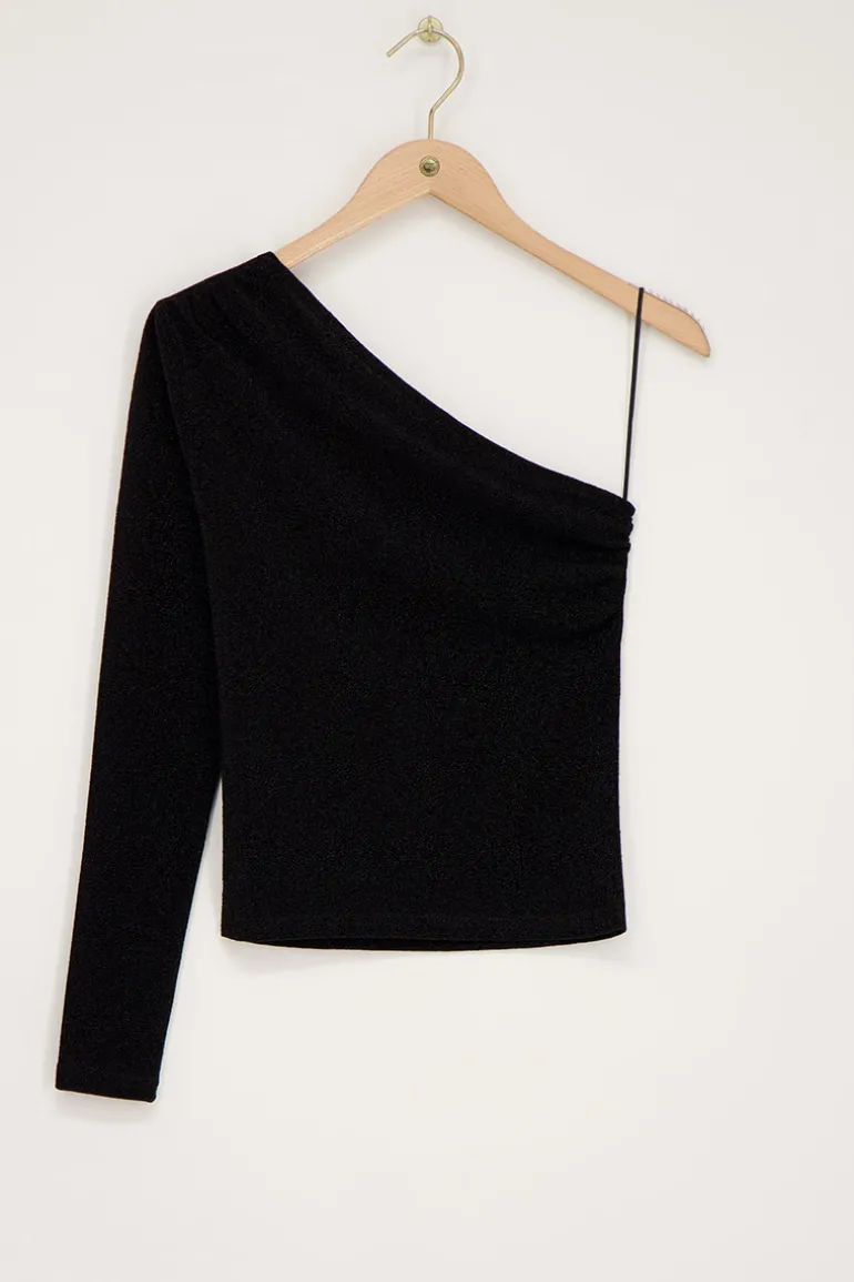 Top à Une Manche En Lurex Noir