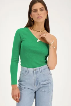 Top Asymétrique à Manche Longue Vert