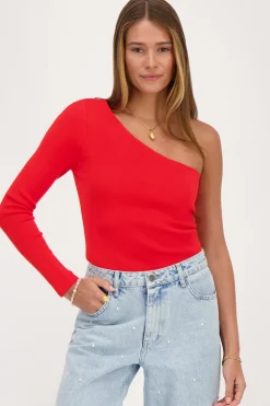 Top Asymétrique à Manche Longue Rouge