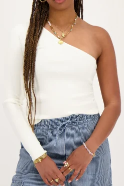 Top Asymétrique à Manche Longue Blanc