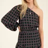 Top Asymétrique à Manche Longue Noir Avec Imprimé Rose