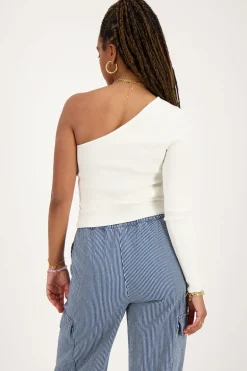 Top Asymétrique à Manche Longue Blanc
