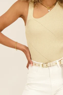 Top Asymétrique Beige Avec Structure Côtelé