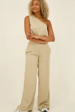 Top Asymétrique Beige Satiné