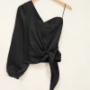 Top Asymétrique Corset Noir Satiné
