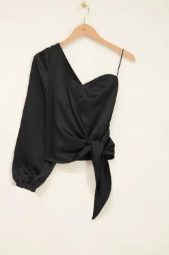 Top Asymétrique Corset Noir Satiné