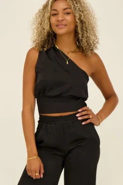 Top Asymétrique Noir Satiné