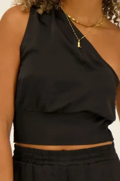 Top Asymétrique Noir Satiné