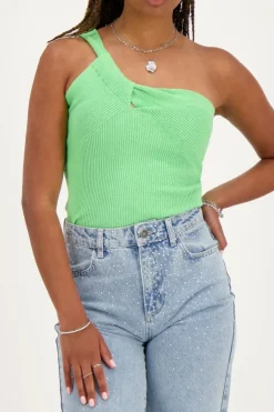 Top Asymétrique Vert Avec Effet Torsadé