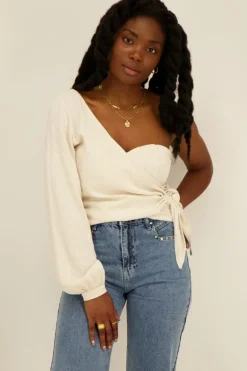 Top Beige Asymétrique Effet Lin