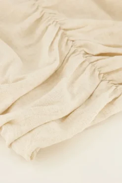 Top Beige Plissé à Manches Bouffantes