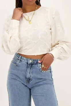 Top Broderie Beige Avec Dos Ouvert