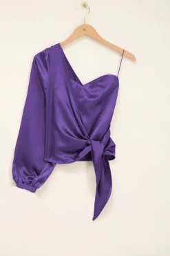 Top Bustier Asymétrique à Manche Longue Violet