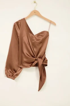 Top Bustier Asymétrique à Manche Longue Marron