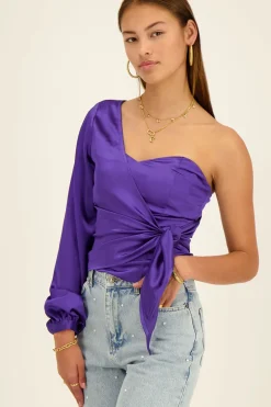 Top Bustier Asymétrique à Manche Longue Violet