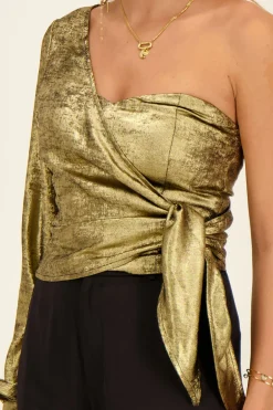 Top Bustier Asymétrique à Manche Longue Doré