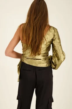 Top Bustier Asymétrique à Manche Longue Doré
