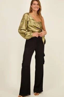 Top Bustier Asymétrique à Manche Longue Doré
