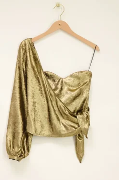 Top Bustier Asymétrique à Manche Longue Doré