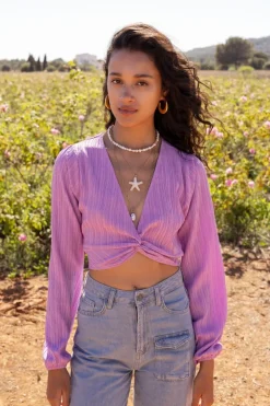 Top Court Violet Avec Noeuds