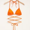 Top De Bikini Triangle Orange Avec Détail à Nouer