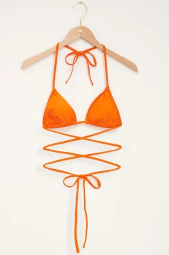 Top De Bikini Triangle Orange Avec Détail à Nouer