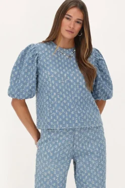 Top En Denim Bleu Avec Paillettes
