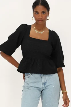 Top En Jacquard Noir Avec Péplum
